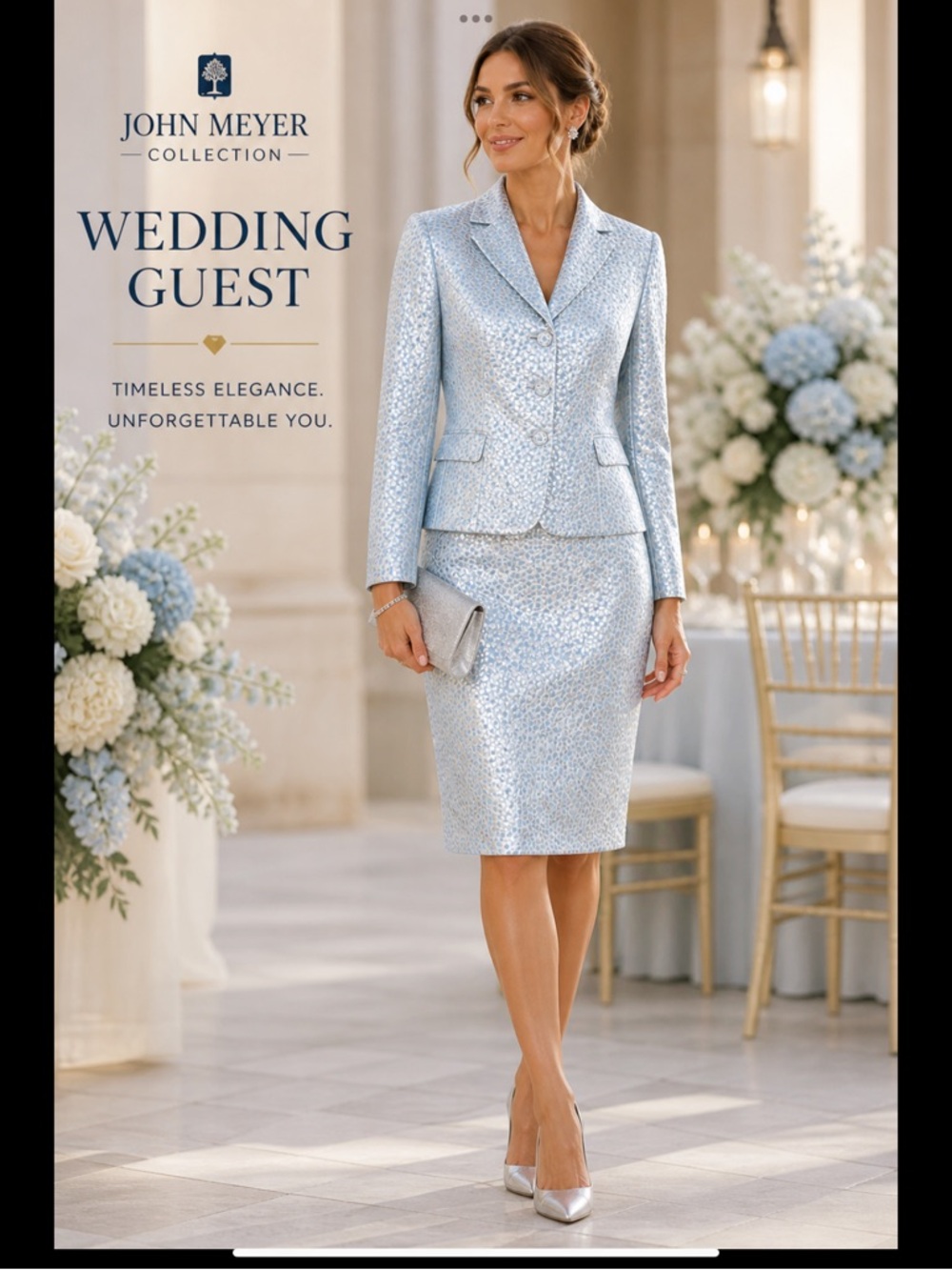 JOHN MEYER Blue Metallic Polka Dot Suit Skirt Set Wedding Guest 12